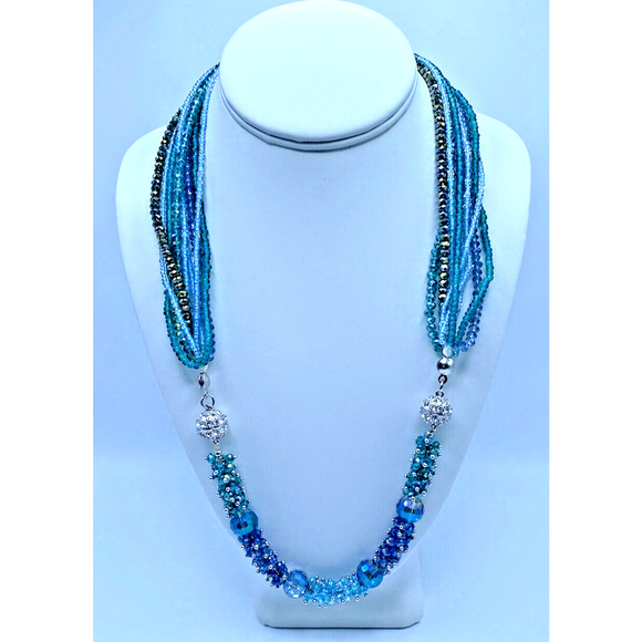 Beaded Necklace Bracelet Set Blue Magnetic Clasps Interchangeable 6 in 1 Pretty - Picture 7 of 14